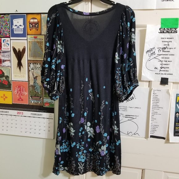 Free People dress Small floral print v-neck peasant boho slub knit - Picture 2 of 11